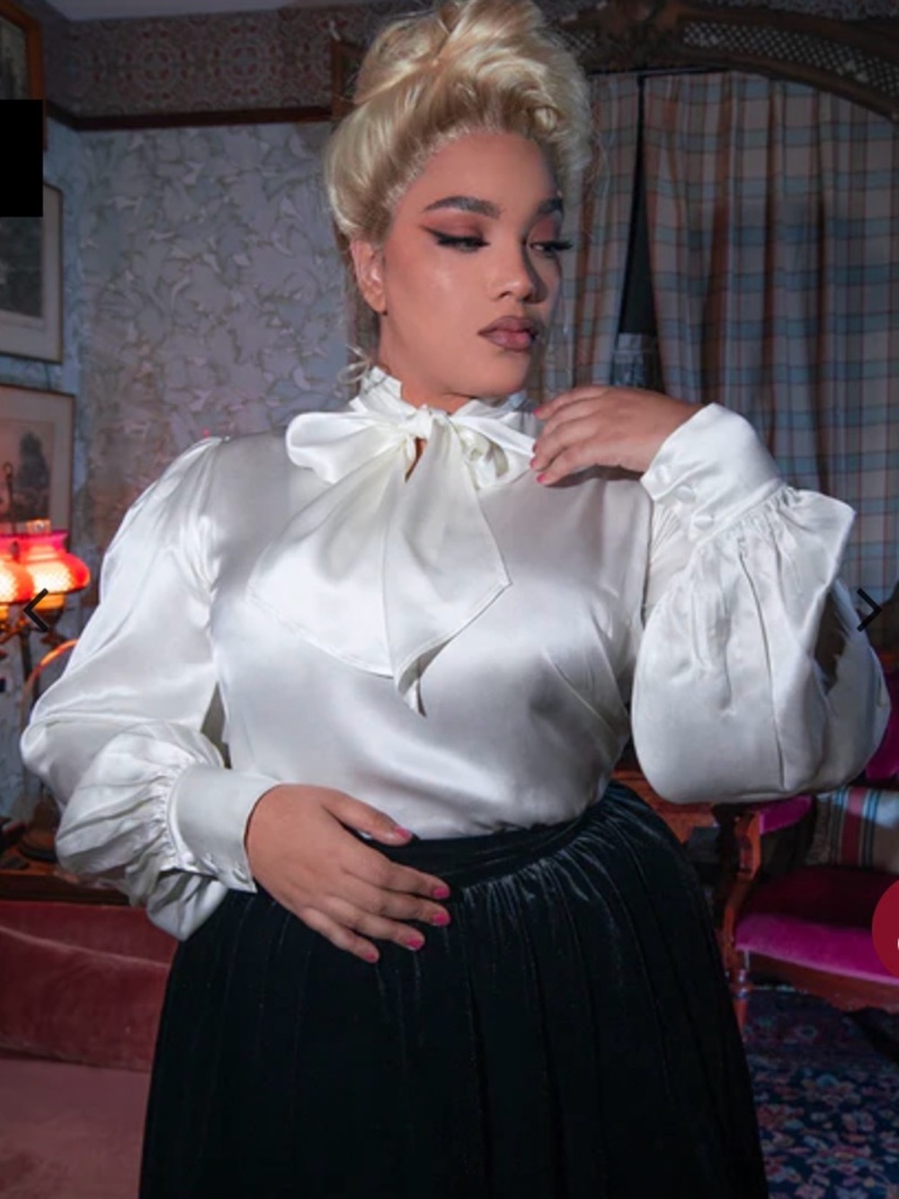 Silky Ivory Bow-Neck Blouse with Statement Sleeves